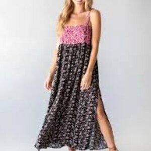 EUC Natural Life Patti Side Slit Maxi Dress Vintage Summer Floral Motif SZ LARGE